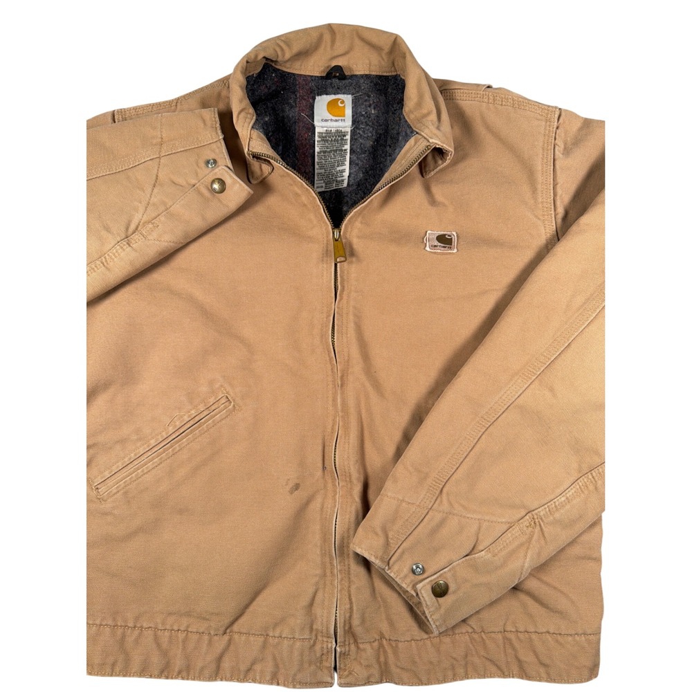 Carhartt J204 BDL Detroit Jacket Tan Duck Canvas Blanket Lined Mens Medium